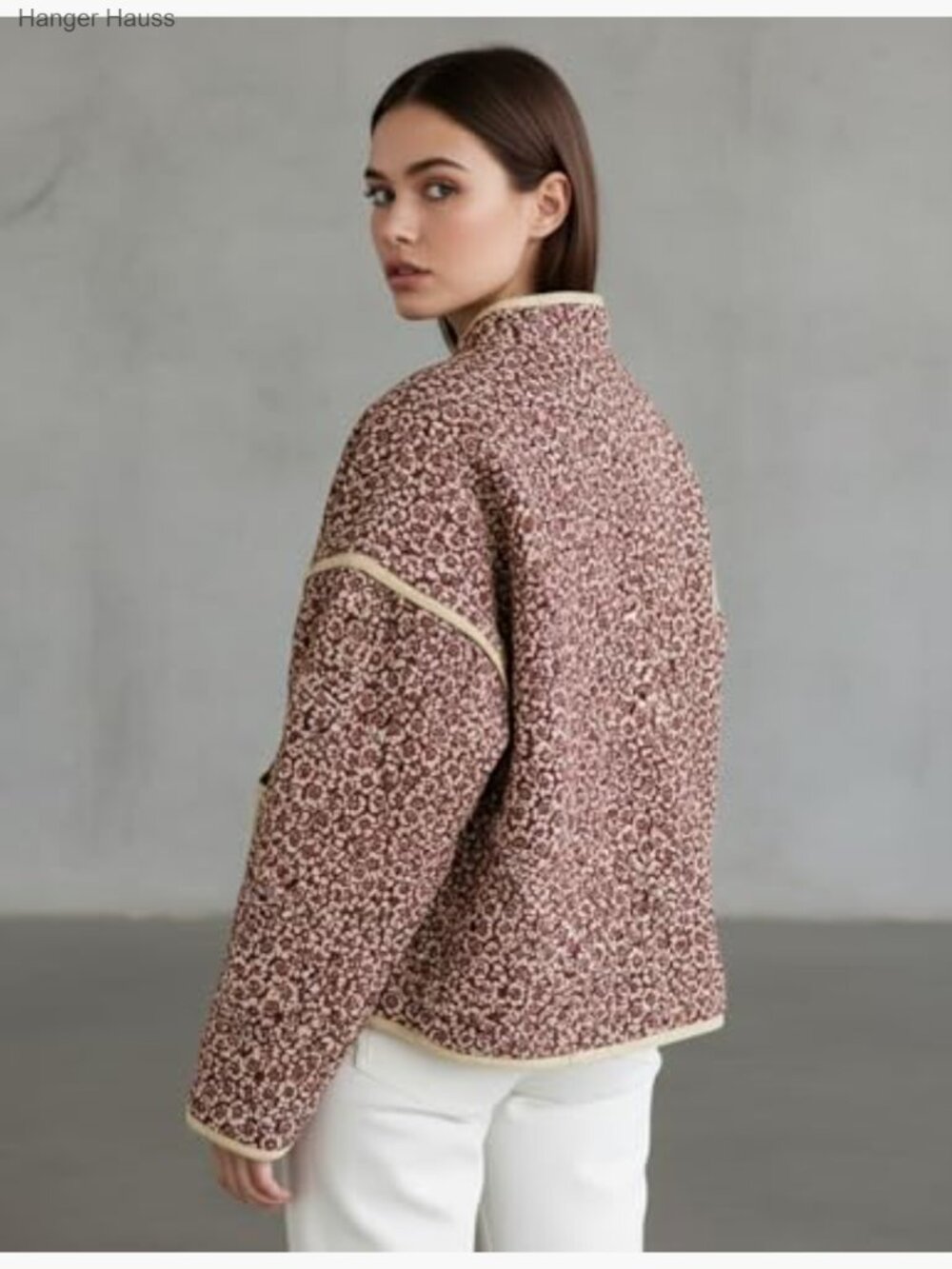 Lightweight Floral Quilted Cropped Puffer Jacket Button Down Winter Coat - Picture 6 of 7